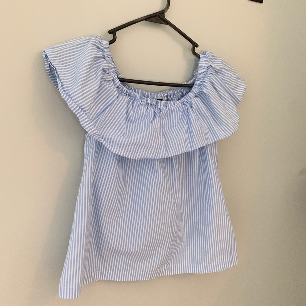 Striped Ruffled Neckline Top - Picture 2 of 3